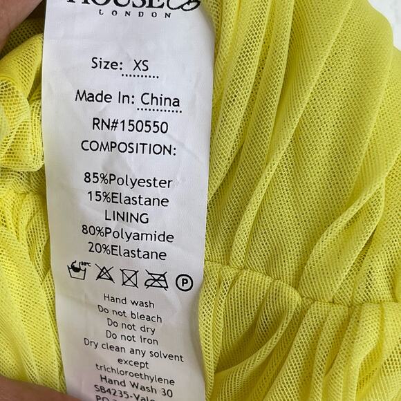 House of CB London Valentina Chartreuse Ruched Mesh Dress Yellow Size XS NWT - Picture 10 of 11